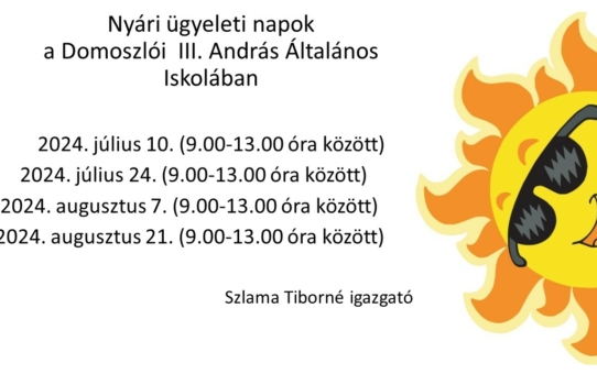 Nyári ügyeleti napok!
