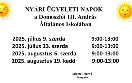 Nyári ügyeleti napok!